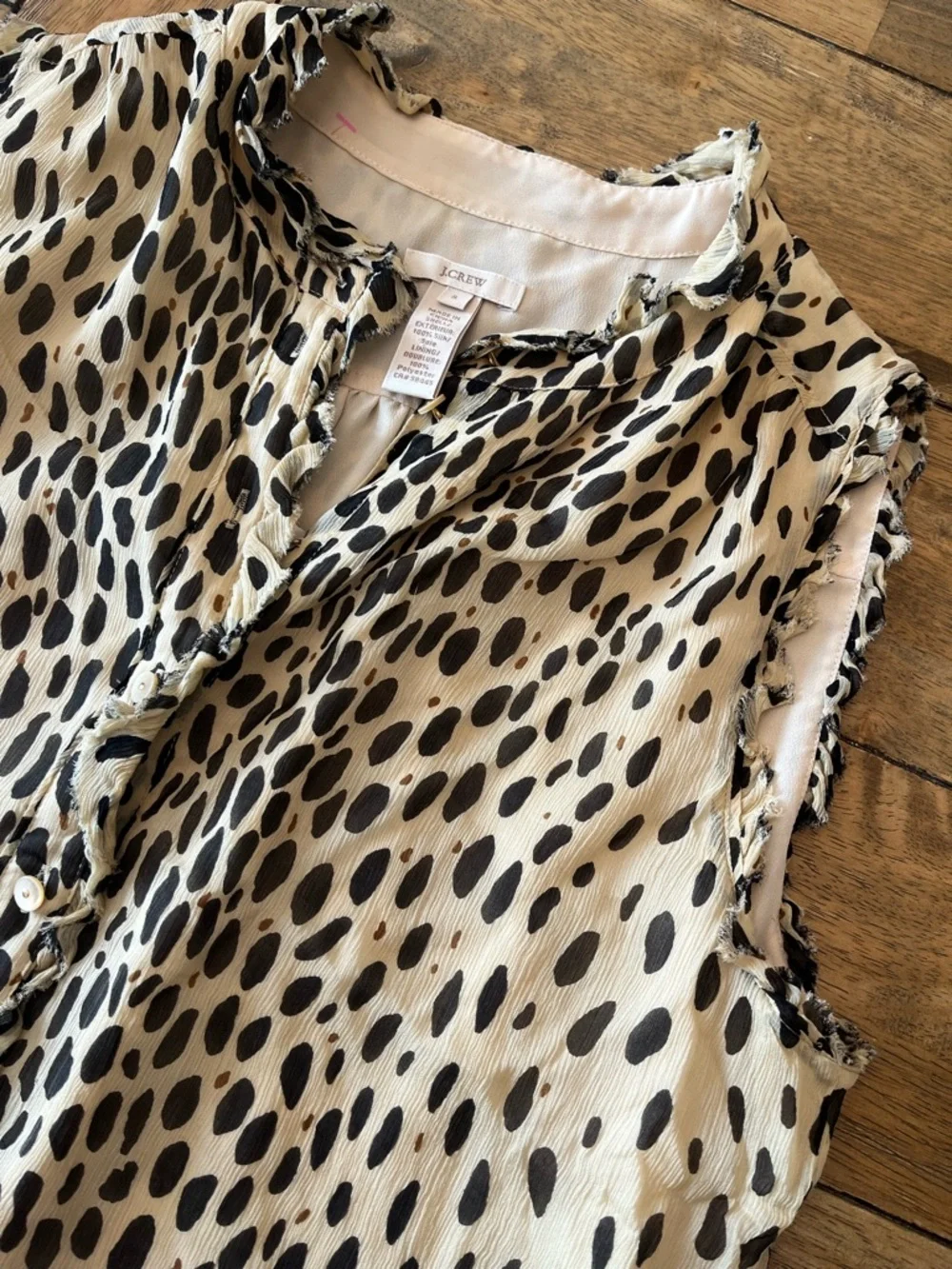 J. Crew Sleeveless Black & Cream Dot Print Silk Blouse - Lightweight Women's Top - Picture 4 of 11